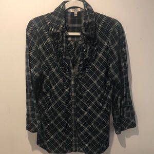 Joie Fara B Green Plaid Blouse